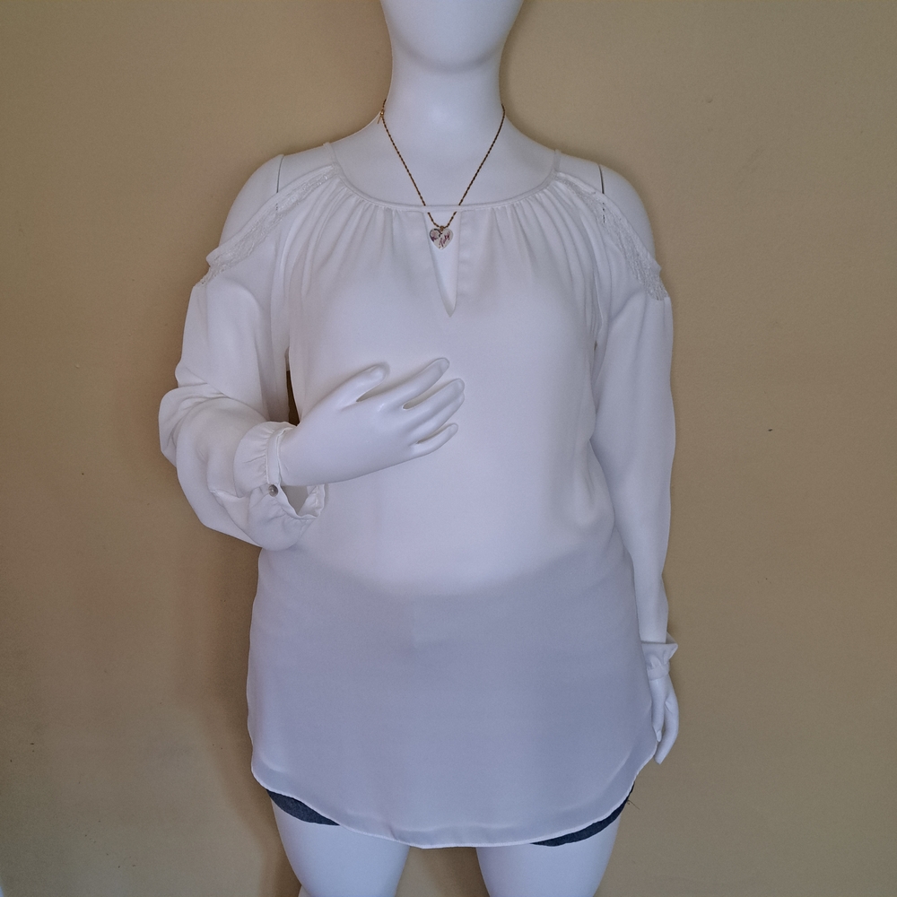 White House Black Market White Lace Cold Shoulder Top